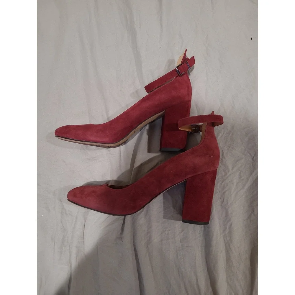 Abbington Burgundy Suede Franco Sarto Pump Women's SZ 10M ankle strap block heel
